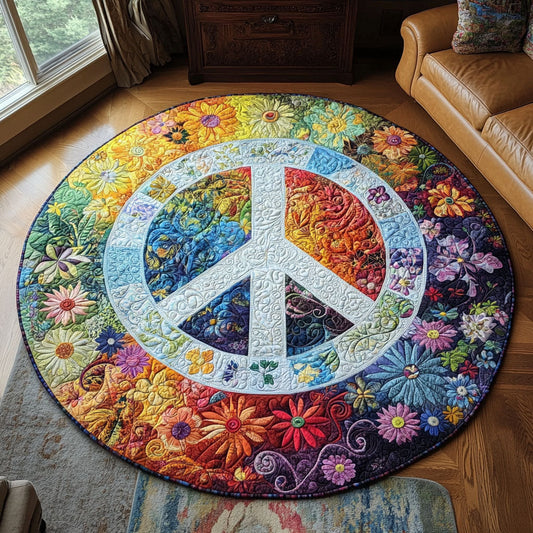 Groovy Patchwork Quilted Round Mat Hippie Style Natural Home Decor Gifts For Her
