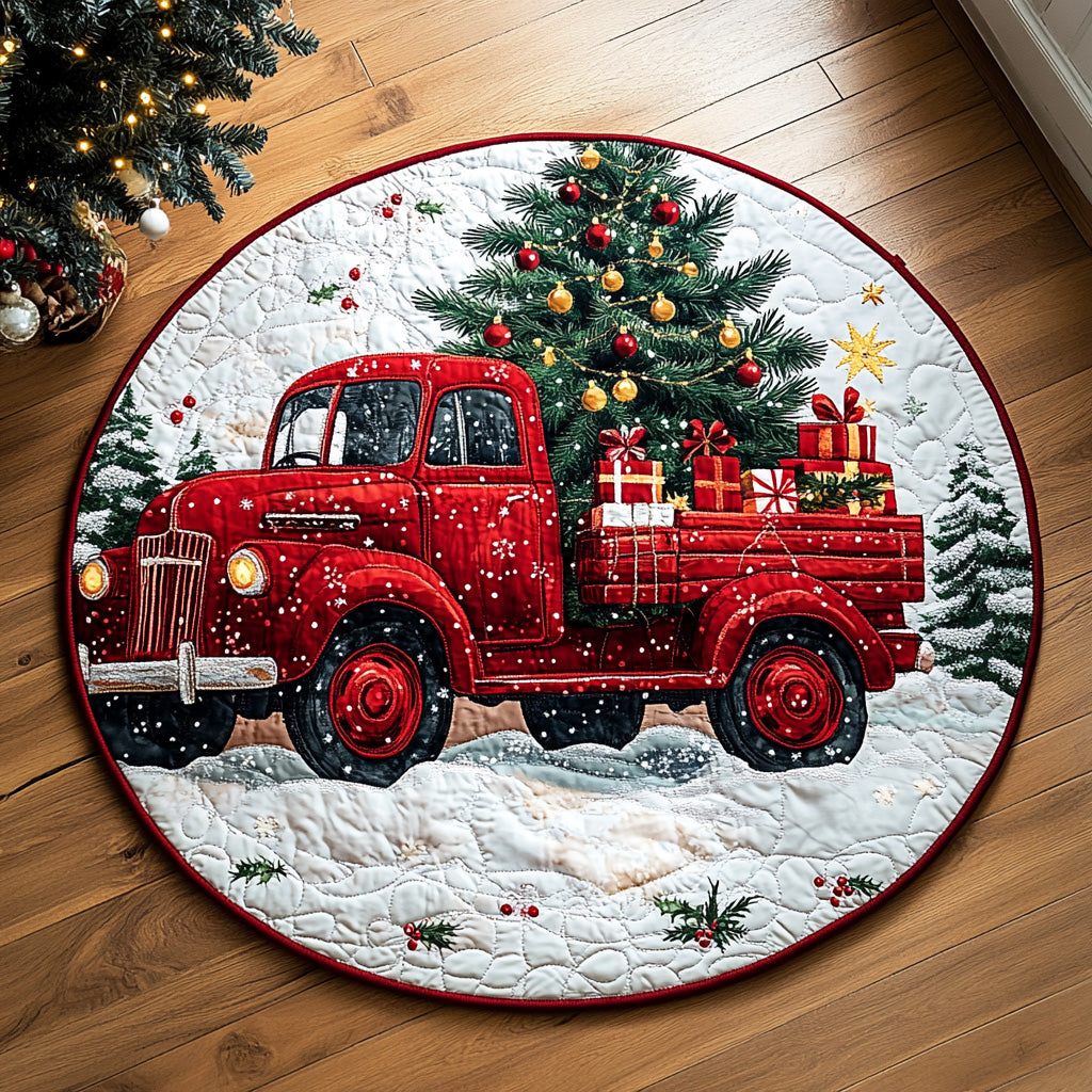Crimson Cargo Quilted Round Mat Holiday Home Decor Christmas Gifts For Truck Lovers