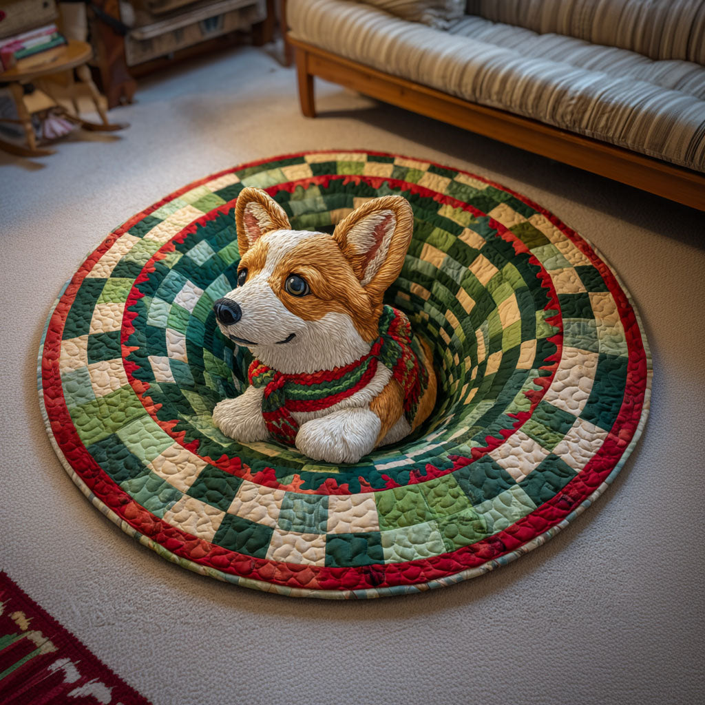 Corgi Noel Quilted Round Mat Pet Themed Animal Home Decor Corgi Lover Presents