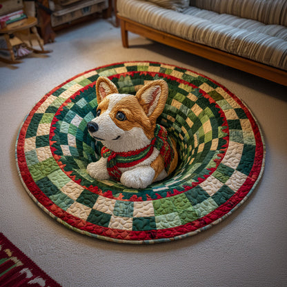 Corgi Noel Quilted Round Mat Pet Themed Animal Home Decor Corgi Lover Presents