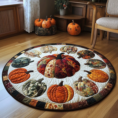Autumn Pumpkins Quilted Round Mat Holiday Indoor Decor Christmas Gifts For Husband