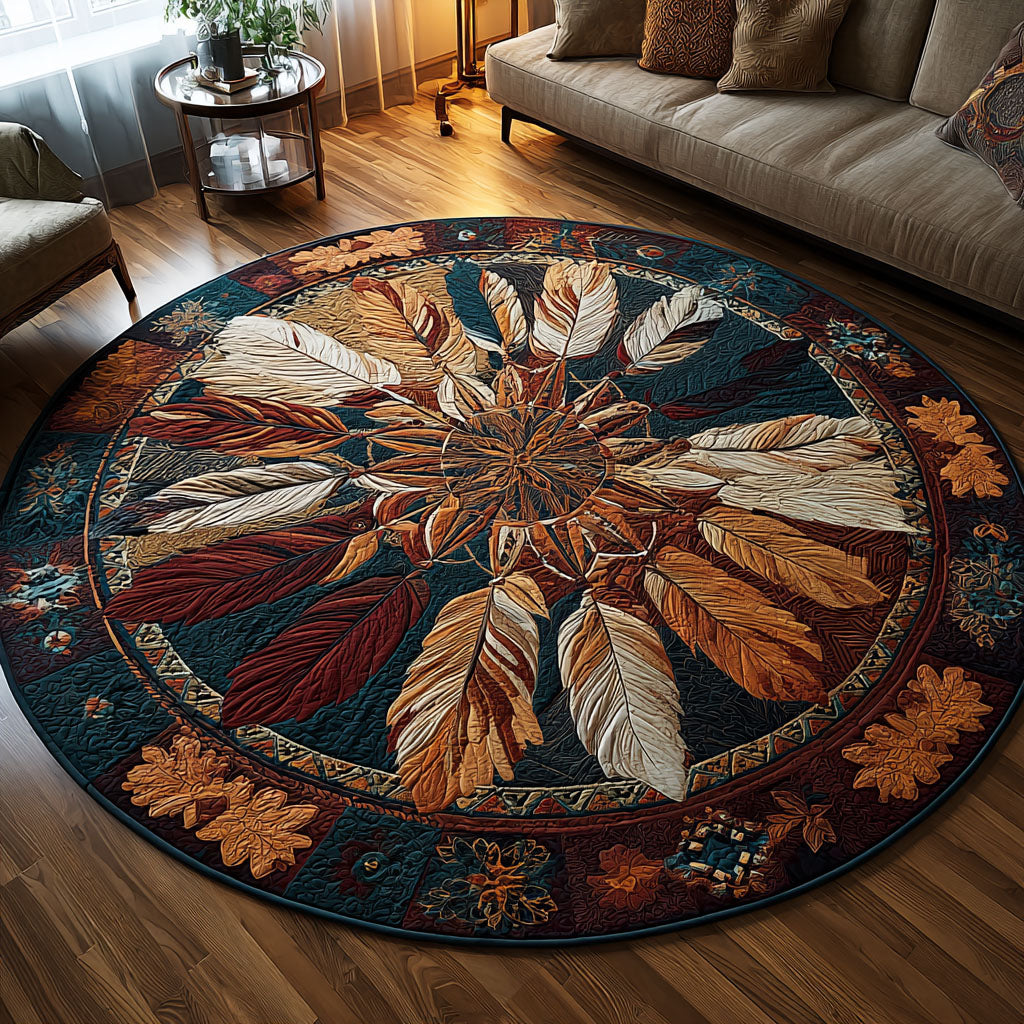 Feathered Dream Quilted Round Mat Native Style Boho Home Decor Unique Gift For Her