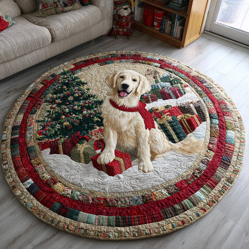 Christmas Golden Retriever Quilted Round Mat Xmas Theme Animal Home Decor Dog Christmas Gifts