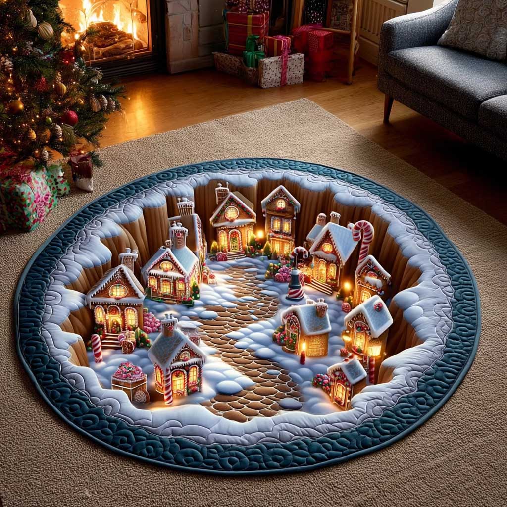 Christmas Eve Mini Town Quilted Round Mat Holiday Decor Christmas Gifts For Grandpa