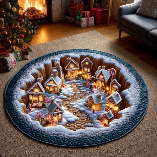 Christmas Eve Mini Town Quilted Round Mat Holiday Decor Christmas Gifts For Grandpa