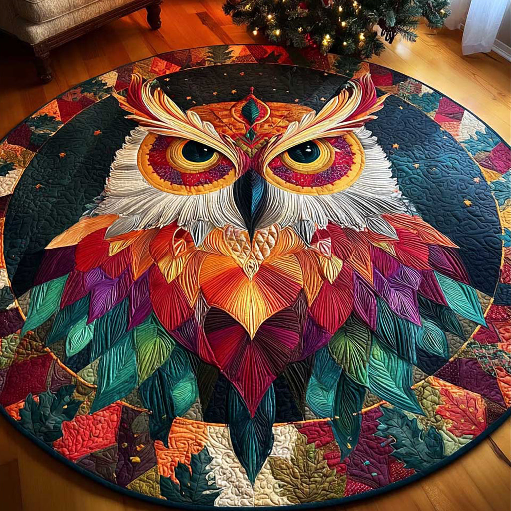 Vibrant Owl Quilted Round Mat Christmas House Decor Christmas Gifts For Owl Lovers