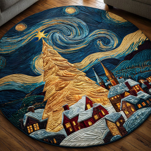 Starry Night Glow Quilted Round Mat Christmas Themed Xmas Home Decor Artist Christmas Gifts