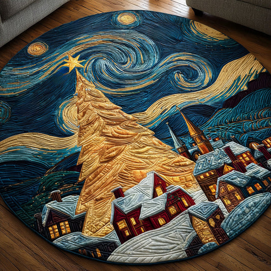 Starry Night Glow Quilted Round Mat Christmas Themed Xmas Home Decor Artist Christmas Gifts
