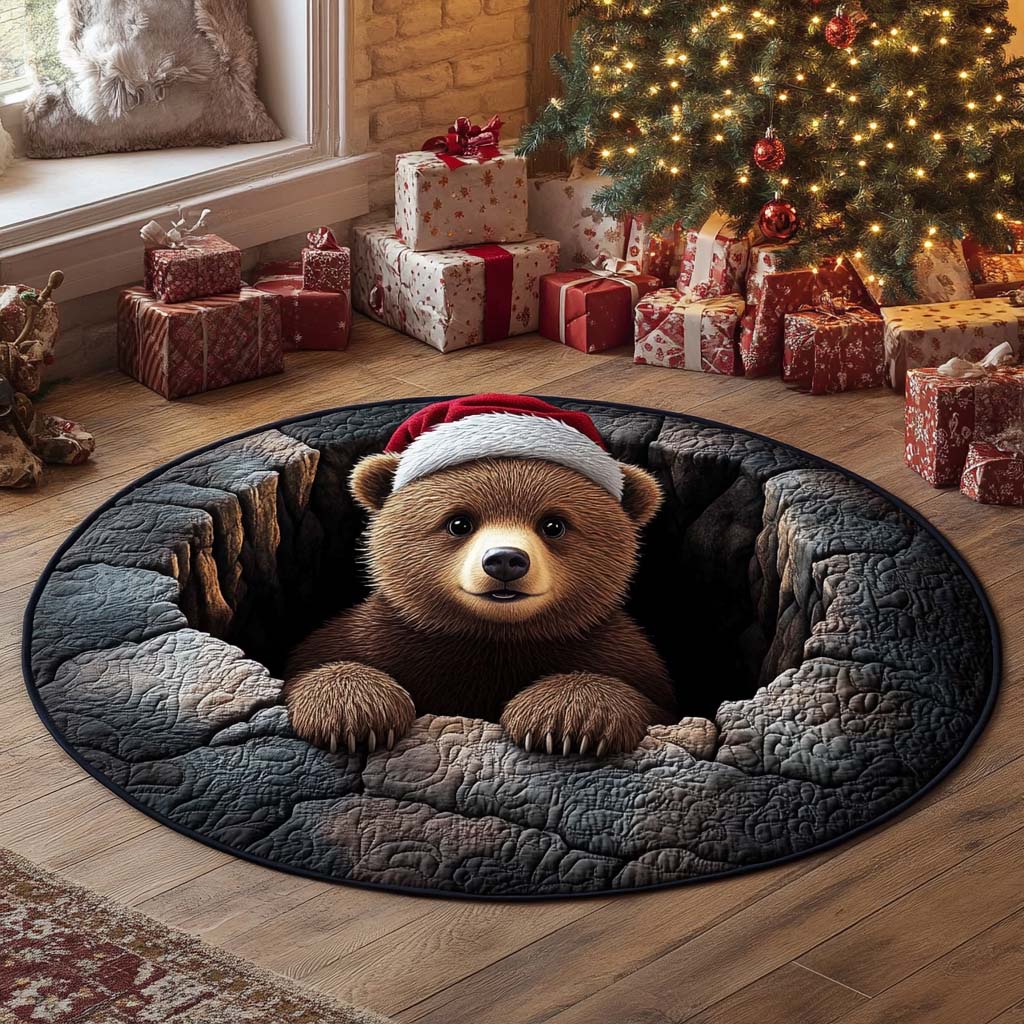 Woodland Bear Quilted Round Mat Animal Themed Xmas Home Decor Cool Gifts For Bear Lovers