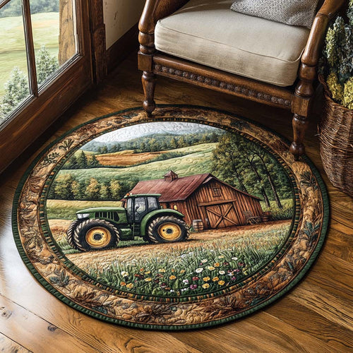 Rural Wheels Quilted Round Mat Home Decor Items Xmas Mat Christmas Gifts For Farmers