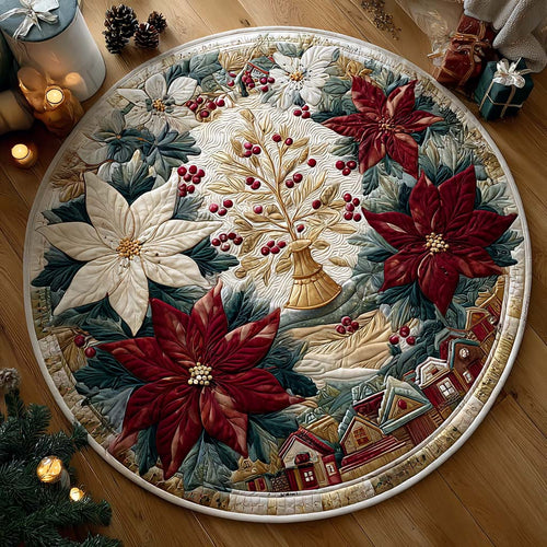 Winter Bell Story Quilted Round Mat Winter Home Decor Christmas Gifts For Flower Lovers
