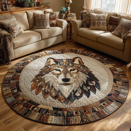 Tribal Wolf Quilted Round Mat Animal Themed Boho Home Decor Wolf Lover Gifts