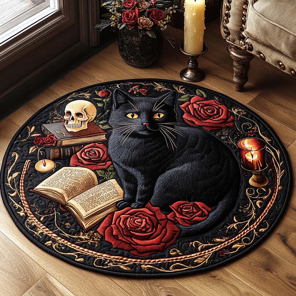 Starry Whiskers Quilted Round Mat House Decor Christmas Mat Xmas Gifts For Cat Lover