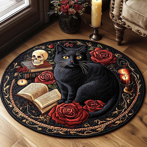 Starry Whiskers Quilted Round Mat House Decor Christmas Mat Xmas Gifts For Cat Lover