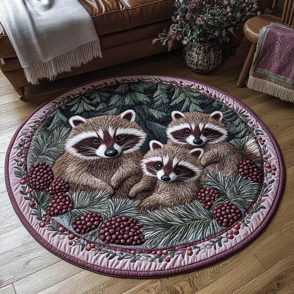 Raccoon Twilight Forager Quilted Round Mat Christmas Home Decoration Xmas Gifts For Men