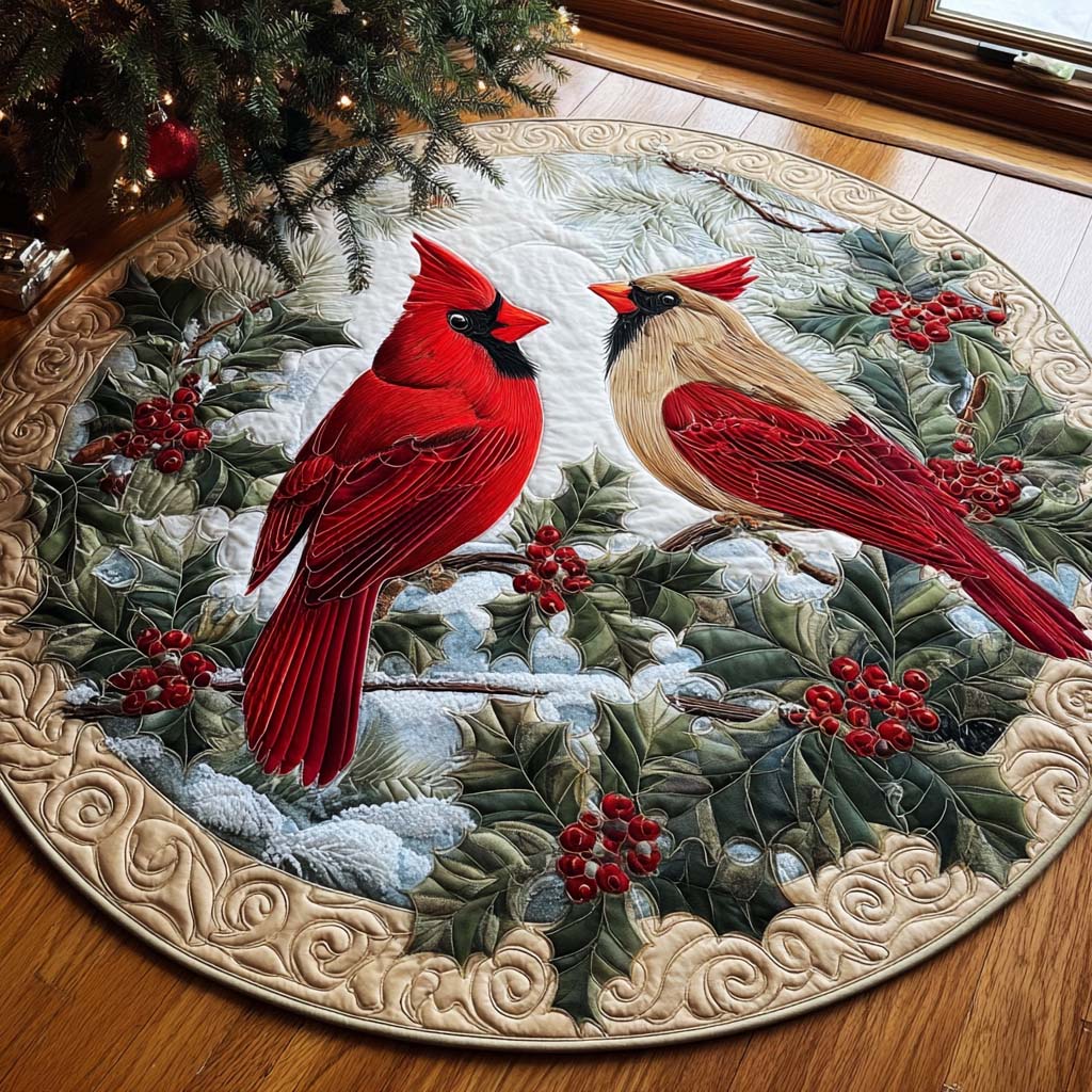 Winter Cardinals Harmony Quilted Round Mat Winter Themed Holiday Home Decor Good Family Gifts