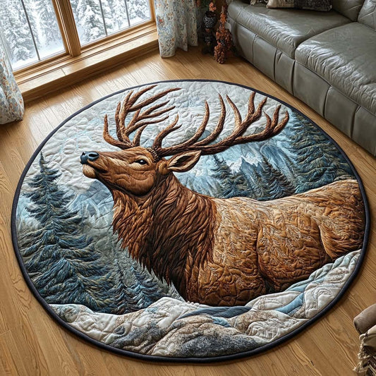Mystic Elk Quilted Round Mat Winter Animal Themed Home Decor Moose Lover Christmas Gifts