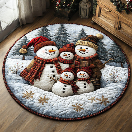Snowfolk Family Gathering Quilted Round Mat Xmas Home Decor Christmas Gifts For Family