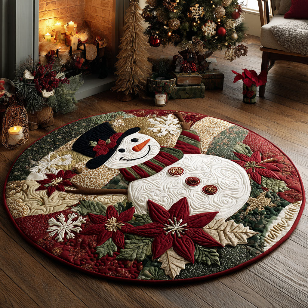 Winter Snowman Delight Quilted Round Mat Christmas Home Decor Funny Secret Santa Gifts