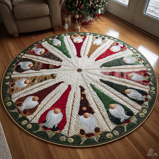 Merry Gnome Wheel Quilted Round Mat Holiday Home Decor Great Gifts For Christmas