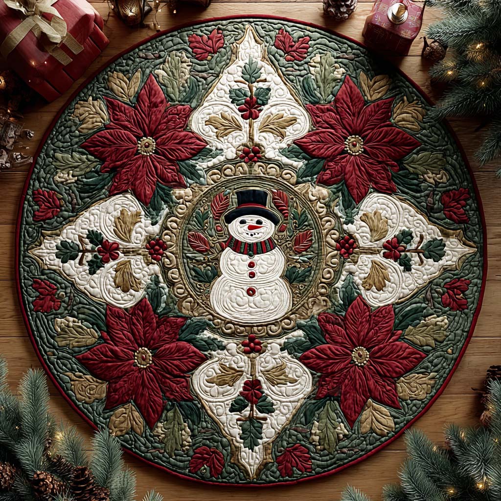 Winter Snow Medallion Quilted Round Mat Winter Themed Season Home Decor Christmas Gift Ideas