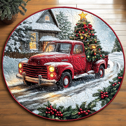 Yuletide Delivery Quilted Round Mat Christmas Themed Holiday Home Decor Truck Lover Xmas Gifts