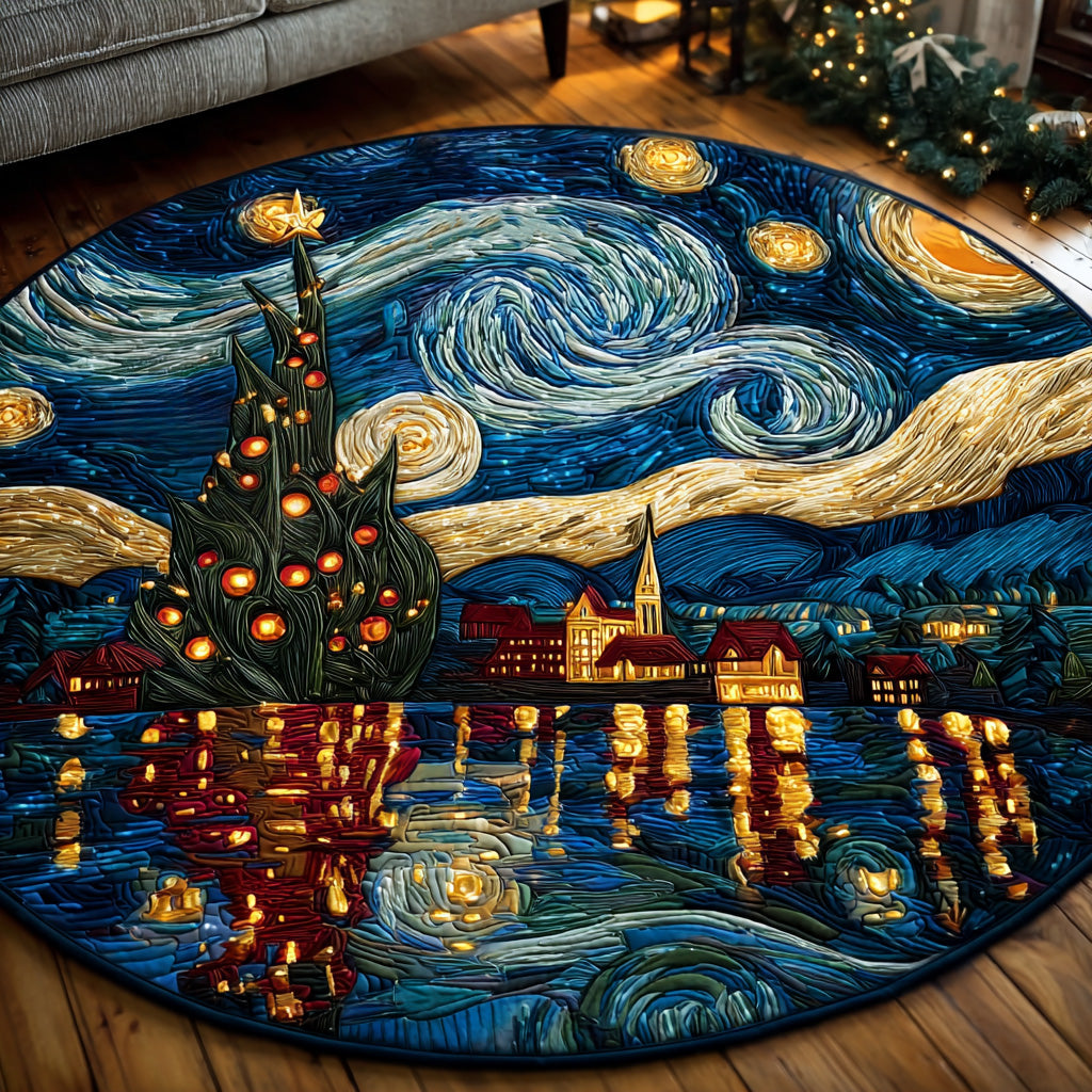 Starry Christmas Night Quilted Round Mat Winter Decor Christmas Gifts Idea For Art Lovers