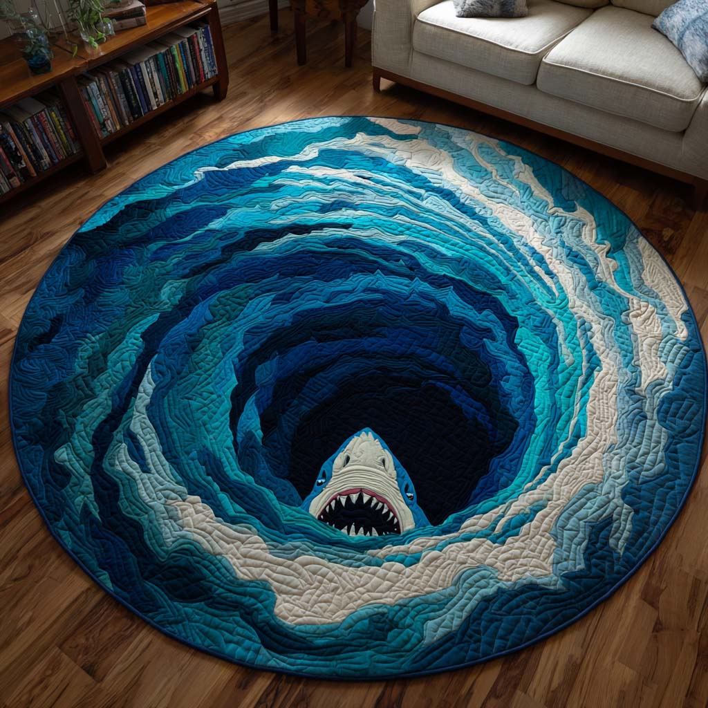 Shark Descent Quilted Round Mat Animal Design Unique Home Decor Shark Lover Presents