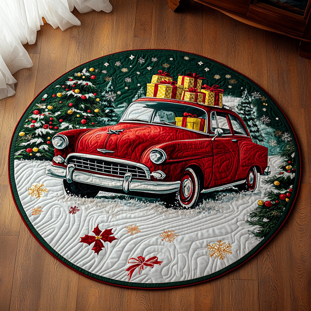 Winter Wishes Truck Quilted Round Mat Home Decor Ideas Christmas Gifts For Car Lovers