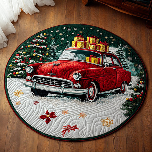 Winter Wishes Truck Quilted Round Mat Home Decor Ideas Christmas Gifts For Car Lovers