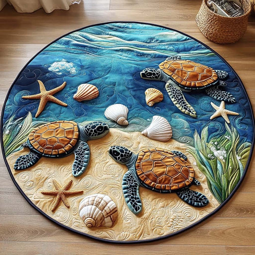 Turtle Coral Garden Quilted Round Mat Animal Themed Natural Home Decor Turtle Lover Gifts