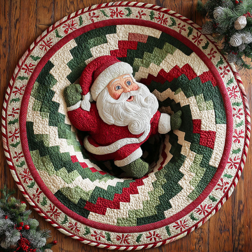 Santa Journey Quilted Round Mat Holiday Indoor Decor Christmas Gifts For Boyfriend