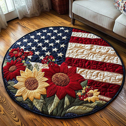 Patriotic Blossoms Quilted Round Mat Winter Decor Christmas Mat Christmas Gifts For Patriot