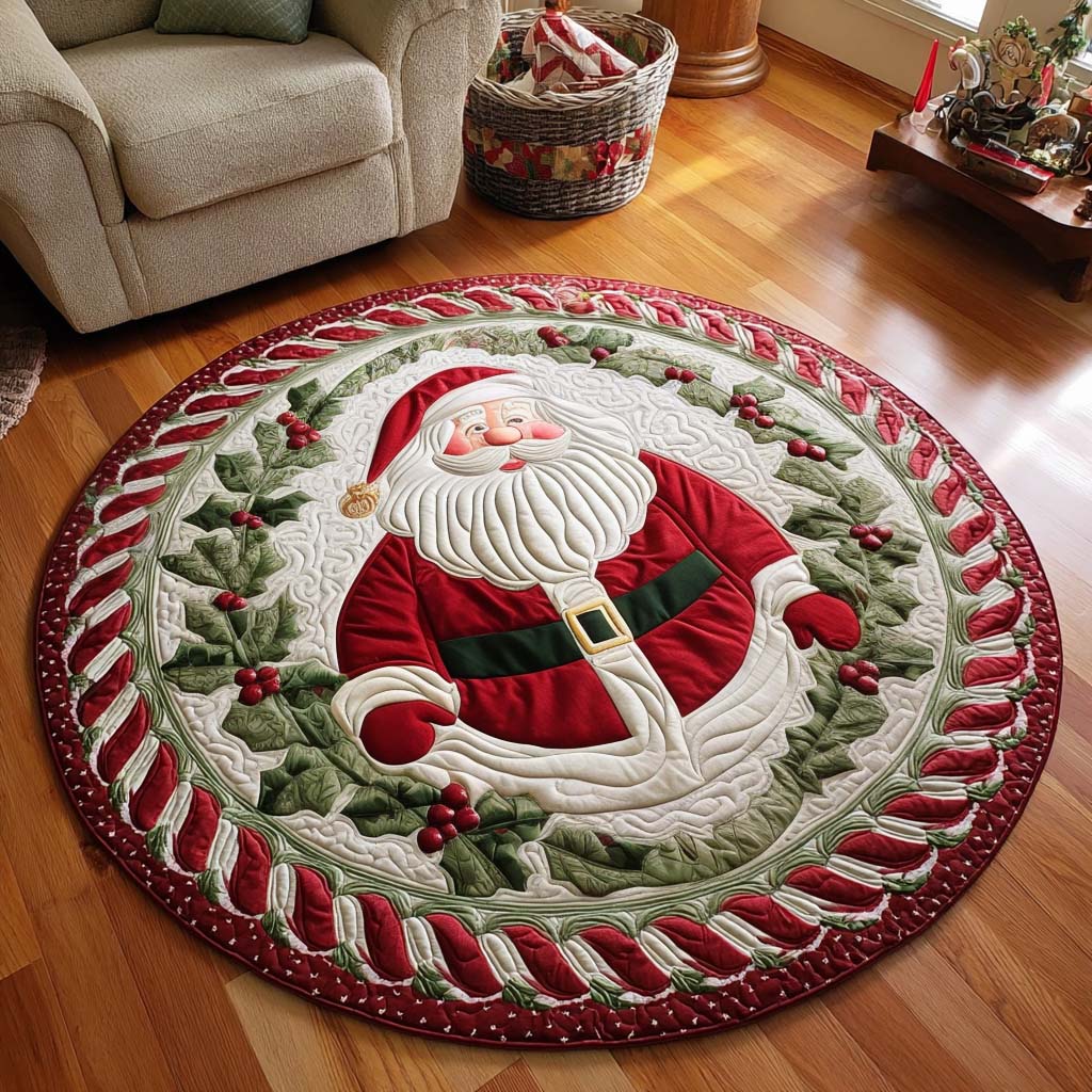 Velvet Claus Quilted Round Mat Holiday Indoor Decor Christmas Presents Idea For Him