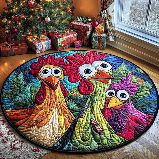Rustic Roost Quilted Round Mat Holiday Indoor Decor Christmas Gifts For Chicken Lovers