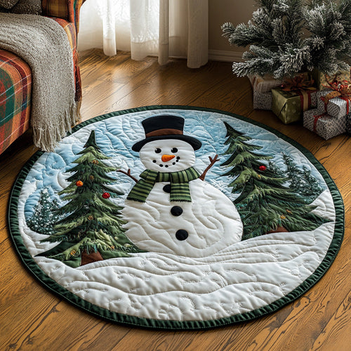 Snowman Evergreen Cheer Quilted Round Mat Holiday Home Decor Snowman Lover Xmas Gifts