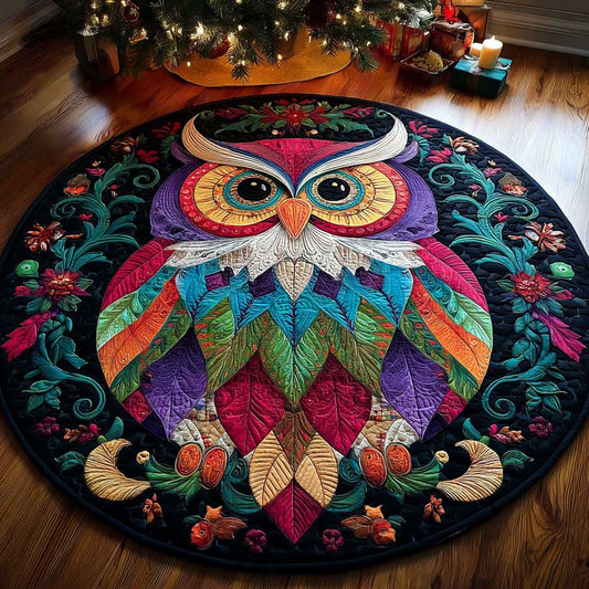 Owl Glow  Quilted Round Mat Animal Themed Natural Home Decor Owl Lover Presents