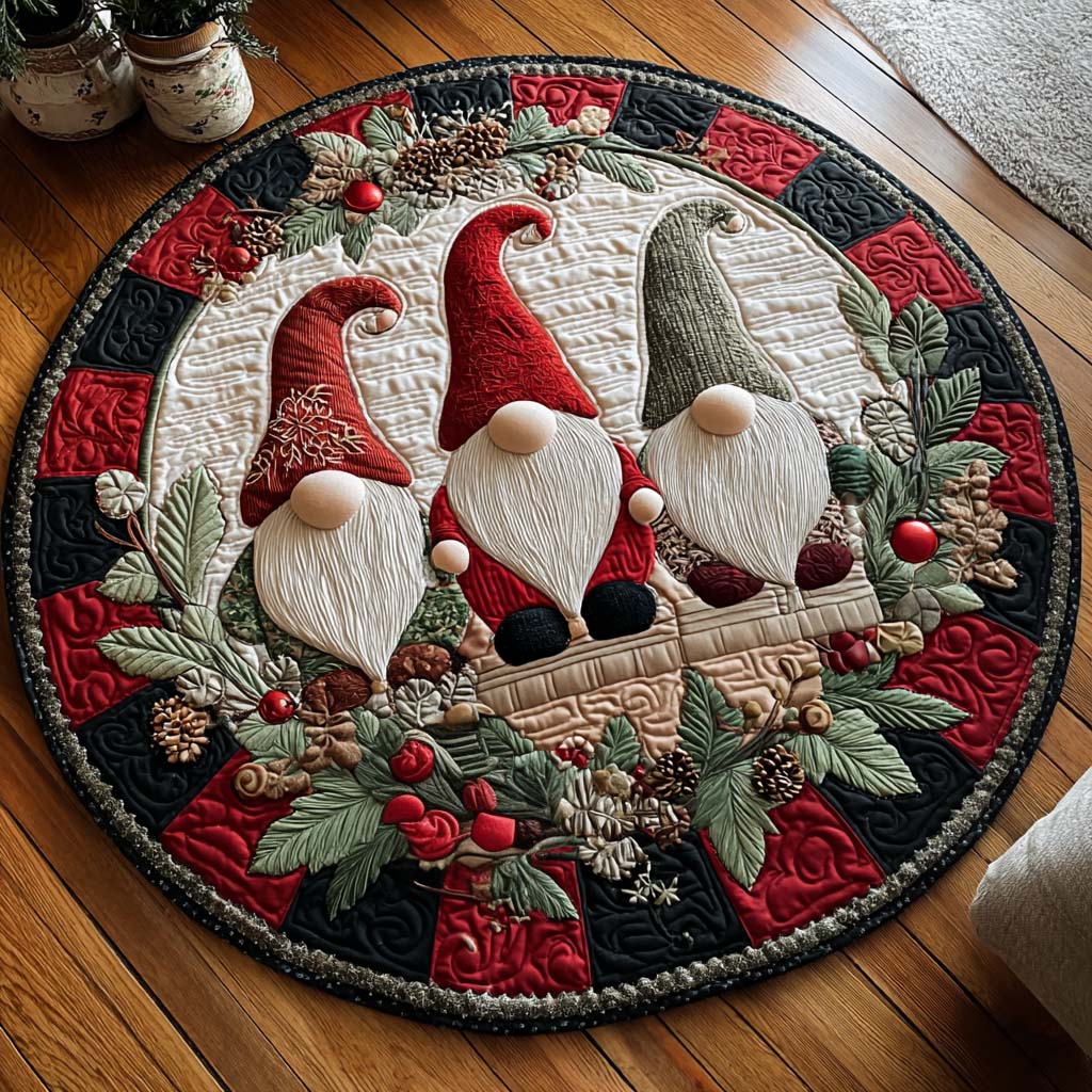 The Merry Gnome Quilted Round Mat Season Home Decor Xmas Gifts For Gnome Lovers