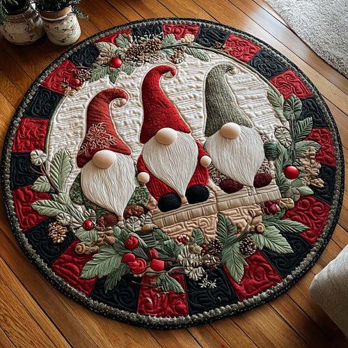 The Merry Gnome Quilted Round Mat Season Home Decor Xmas Gifts For Gnome Lovers