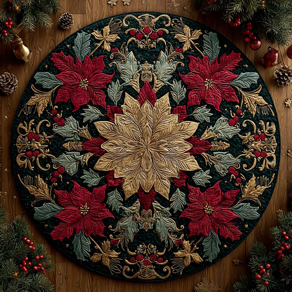 Regal Winter Bloom Quilted Round Mat Flower Design Winter Home Decor Christmas Gift Ideas