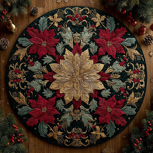 Regal Winter Bloom Quilted Round Mat Flower Design Winter Home Decor Christmas Gift Ideas