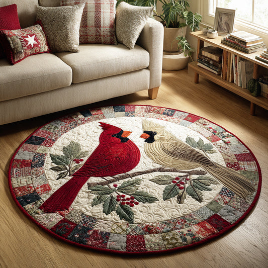 Perching Cardinal Quilted Round Mat Winter Home Decor Meaningful Christmas Gifts