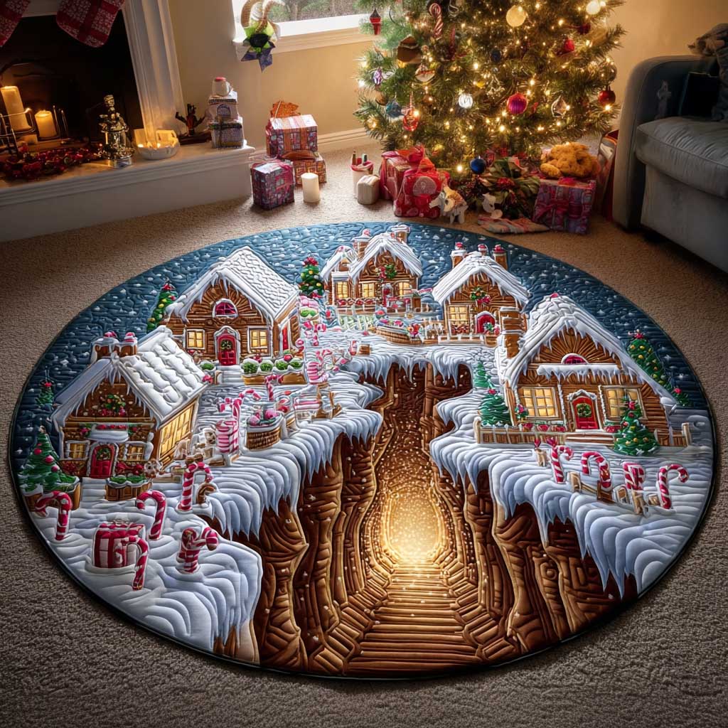 Tiny Town Christmas Quilted Round Mat Holiday Home Decor Best Xmas Gifts For Mom