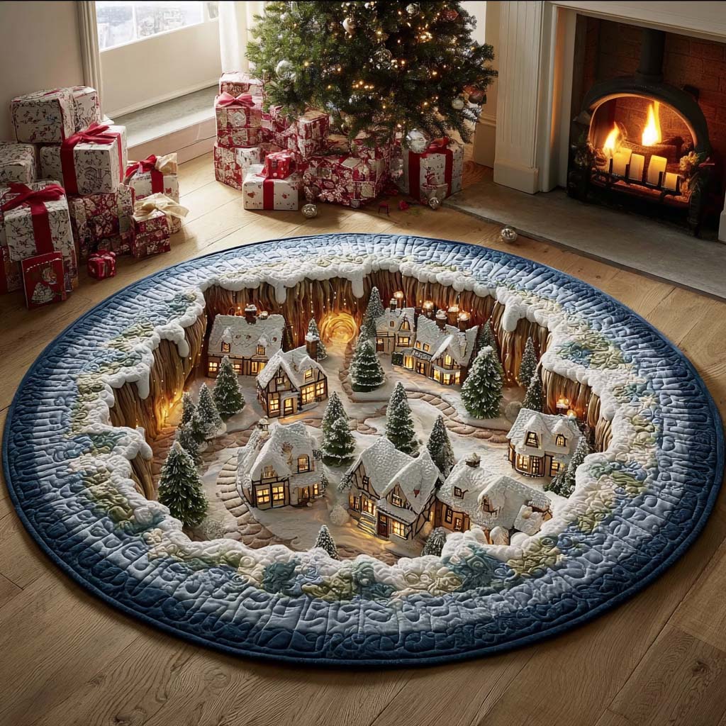 Whispering Winter Village Quilted Round Mat Winter Home Decor Christmas Gifts For Mom