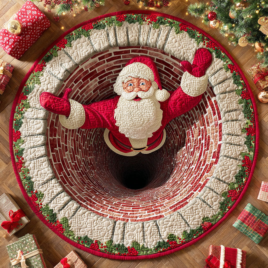 Santa Bells Quilted Round Mat Winter Themed Holiday Home Decor Santa Claus Christmas Gifts