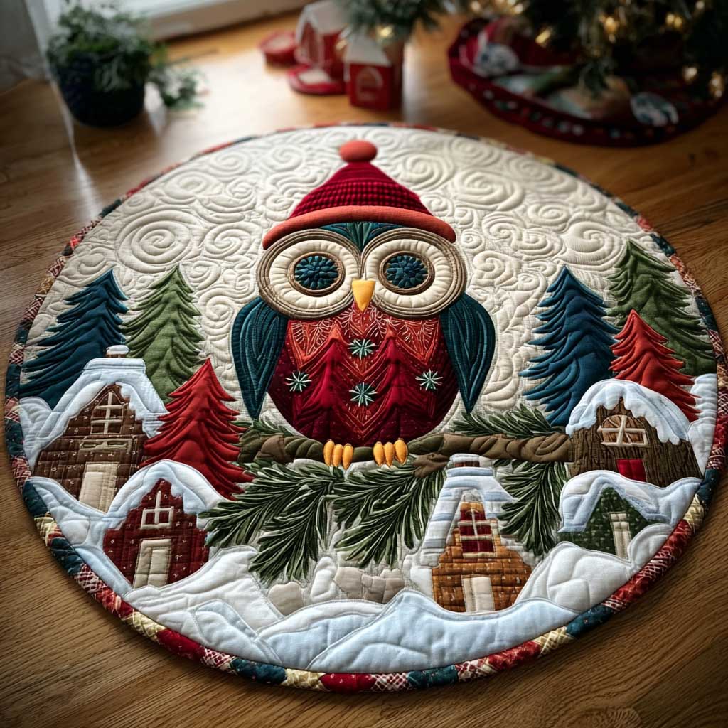 Whimsical Owl Quilted Round Mat Xmas Themed Christmas Home Decor Owl Owner Xmas Gifts