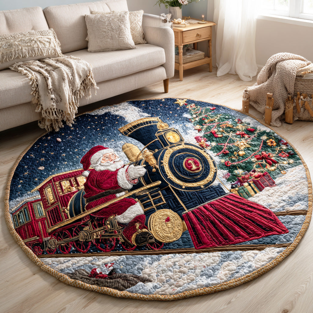 Santa Rail Journey Quilted Round Mat Christmas Decorations Santa Claus Lover Xmas Gifts
