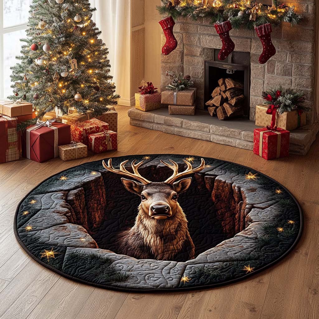Reindeer Glow Quilted Round Mat Winter Home Decor Christmas Gifts For Reindeer Lovers