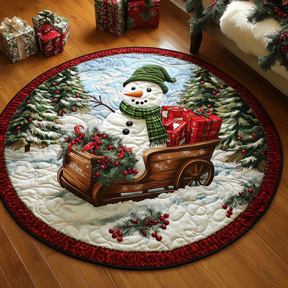 Sleighride Wonder Quilted Round Mat Winter Home Decor Snowman Lover Christmas Gifts