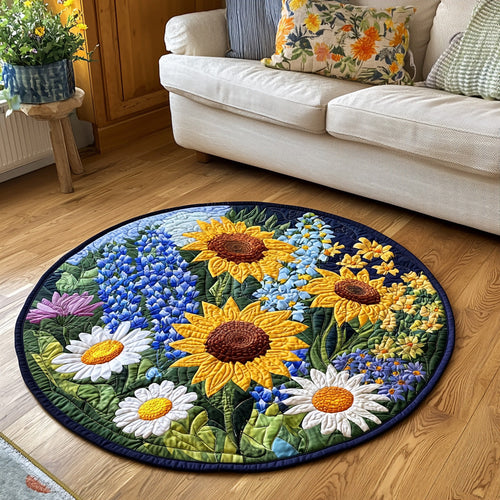 Sunburst Bloom Quilted Round Mat Flower Design Natural Home Decor Gifts For Flower Lovers